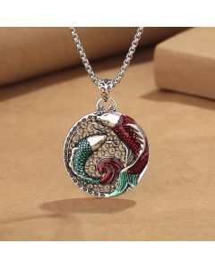 Buddha Stones Tibetan Copper Koi Fish Healing Necklace - Necklace-With Twist Chain(Necklace length: 60cm)