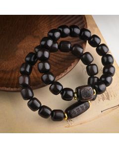 Buddha Stones Tibetan Ebony Wood Barrel Beads Lucky And Treasure Balance Bracelet - Ebony Wood(Lucky and Treasure)(Wrist Circumference 14-16cm)