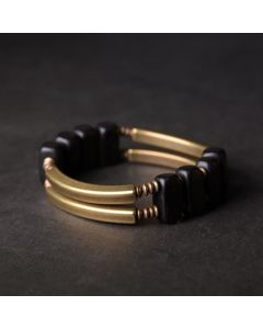 Buddha Stones Tibetan Ebony Wood Brass Copper Balance Double Layer Bracelet - 17-17.5cm