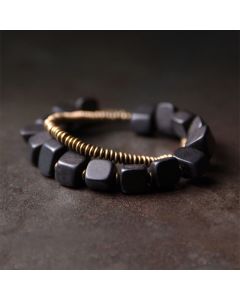 Buddha Stones Tibetan Ebony Wood Copper Peace Double Wrap Bracelet - 18cm