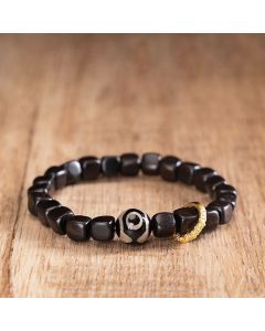 Buddha Stones Tibetan Ebony Wood Dzi Bead Balance Calm Bracelet - Ebony Wood(Wrist Circumference 14-16cm)