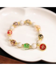 Buddha Stones Tibetan Five God Of Wealth Fortune Liuli Glass Bead Incense Ash Porcelain Bead Charm Bracelet - White God Of Wealth