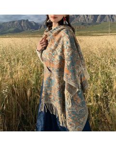 Buddha Stones Tibetan Flower Branch Tassel Shawl Cozy Travel Scarf Wrap - Khaki 200*65 cm