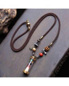 Buddha Stones Tibetan Ghau Prayer Box Agate Copper Scripture Tube Grounding Necklace - Approx. 36 × 10 mm