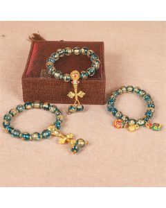 Buddha Stones Tibetan Gold Swallowing Beast Family Dorje Vajra Strength Bead Bracelet - Turquoise Dorje