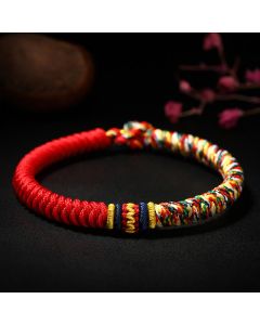 Buddha Stones Tibetan Handmade Multicolored Thread King Kong Knot Strength Braid String Bracelet - Red Brown / 19cm