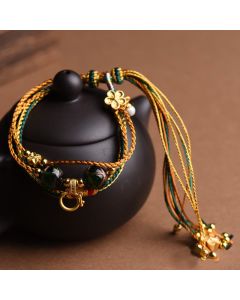 Buddha Stones Tibetan Handmade Rope Liuli Glass Bead Braided Multilayered Healing Bracelet - 15-22cm