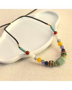 Buddha Stones Tibetan Handmade Turquoise Beads Balance Necklace Pendant - Turquoise