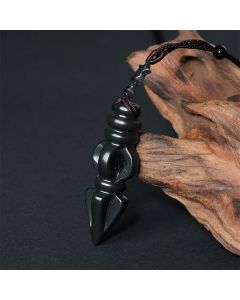 Buddha Stones Tibetan Hetian Cyan Jade Pestle Vajra Dorje Star Harmony Necklace Pendant - Cyan Jade Vajra