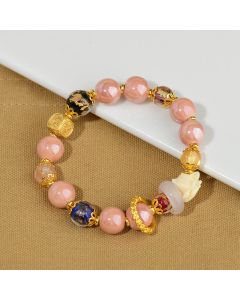 Buddha Stones Tibetan Incense Ash Liuli Glass Bead Luck Protection Nine Tailed Fox Bracelet - 14-16cm