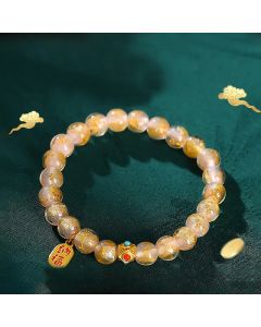 Buddha Stones Tibetan Incense Ash Liuli Glass Bead Lucky Fortune Fu Character Charm Bracelet - Purple Liuli Glass Bead(Wrist Circumference 14-15cm)