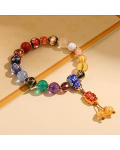 Buddha Stones Tibetan Colorful Incense Ash Liuli Glass Bead Om Mani Padme Hum Dorje Vajra 18 Beads Wrist Mala - Liuli Glass Bead Dorje Vajra