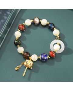 Buddha Stones Tibetan Incense Ash Liuli Glass Tridacna Stone Sun Stone Om Mani Padme Hum Prayer Wheel Charm Bracelet - Sun Stone(Wrist Circumference 14-16cm)