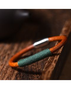 Buddha Stones Tibetan Leather Handmade Five Elements Luck Braid String Buckle Bracelet - Red(Fire) / 19cm