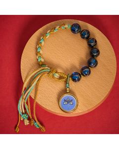 Buddha Stones Tibetan Liuli Glass Bead Five Directions Gods Of Wealth Buddha Eye Blessing String Bracelet - Green Jambhala(Wrist Circumference 15-24cm)