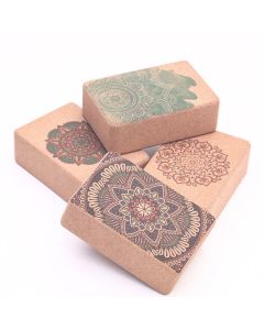 Buddha Stones Tibetan Mandala Mindful Yoga Cork Block - Green Mandala Flower