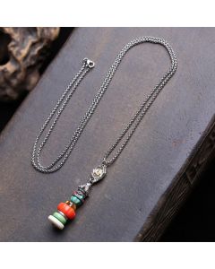 Buddha Stones Tibetan Mani Stone Heap Design Formless Buddha Titanium Steel Multicolor Beaded Protection Necklace - Approx. 7–13mm