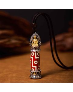 Buddha Stones Tibetan Medicine Buddha Nine-Eye Dzi Bead Protection Necklace Pendant - Medicine Buddha Nine-Eye Dzi Bead