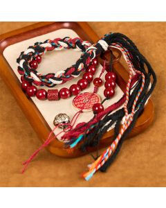 Buddha Stones Tibetan Mountain Ghosts Spend Money Cinnabar Double-Layer Red Rope Tassel Protection Bracelet - Colored Rope(Wrist Circumference: 14-26cm)