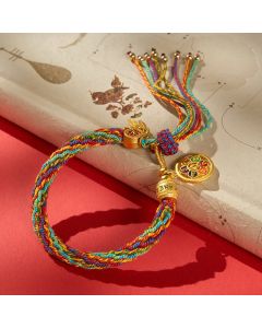 Buddha Stones Tibetan Multicolor Rope Enamel Om Mani Padme Hum Charm Bracelet - Multicolor Bracelet (Wrist Circumference: 6.7–7.1 in/17–18 cm)