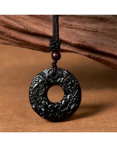 Buddha Stones Tibetan Nanyang Black-Green Jade PiXiu Peace Buckle Protection Necklace Pendant - Nanyang Black-Green Jade