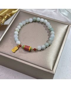 Buddha Stones Tibetan Natural Jade Fu Character Prayer Wheel Prosperity Abundance Bracelet - Jade(Prosperity❤Abundance)