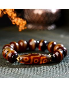 Buddha Stones Tibetan Natural Nine-Eye Dzi Bead Agate Wealth Blessings Bracelet - Nine-Eye Dzi Bead(Wealth♥Protection)
