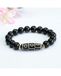 Buddha Stones Tibetan Nine-Eye Dzi Bead Black Onyx Power Bracelet - Nine-Eye Dzi Bead(Wealth♥Protection)