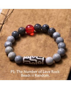 Buddha Stones Tibetan Nine-Eye Dzi Bead Picasso Jasper Positive Bracelet - Picasso Jasper&Lava Rock Beads(Wrist Circumference 14-16cm)