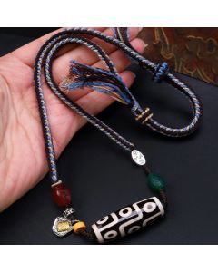 Buddha Stones Tibetan Nine-eye Dzi Bead Protection Braided Rope Necklace Pendant - Nine-Eye Dzi Bead(Wealth♥Power)