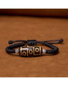 Buddha Stones Tibetan Nine-Eye Dzi Bead Three-eyed Dzi Bead Wealth Protection Rope Bracelet - Three-Eyed Dzi Bead(Wrist Circumference 14-16cm)