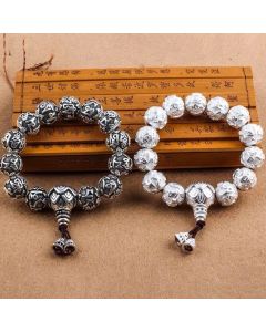 Buddha Stones Tibetan Om Mani Padme Hum Carved Alloy Beads Amulet Bracelet - Silver / 8mm*108 Beads