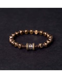 Buddha Stones Tibetan Om Mani Padme Hum Carved Copper Brass Amulet Focus Bracelet - 20-21cm