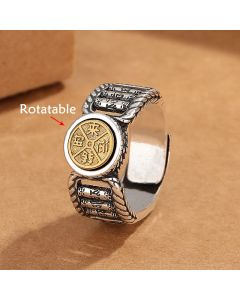 Buddha Stones Tibetan Om Mani Padme Hum Carved Design Copper Coin Purity Rotatable Ring - Om Mani Padme Hum(Love♥Focus)