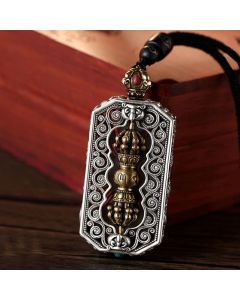 Buddha Stones Tibetan Om Mani Padme Hum Carved Dorje Vajra Rotatable Lotus Pattern Purity Rope Necklace Pendant - Dorje Vajra&Om Mani Padme Hum