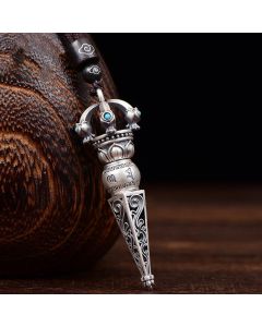 Buddha Stones Tibetan Om Mani Padme Hum Dorje Vajra Design Wisdom Rotatable Necklace Pendant - Dorje Vajra Design