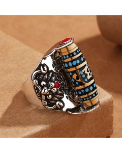 Buddha Stones Tibetan Om Mani Padme Hum Garuda Dzi Bead Pattern Peace Rotatable Ring - Om Mani Padme Hum(Adjustable)