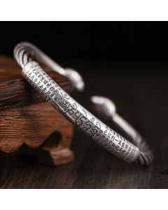 Buddha Stones Tibetan Om Mani Padme Hum Heart Sutra Purity Cuff Bracelet - Om Mani Padme Hum(Inner Diameter: About 60mm)
