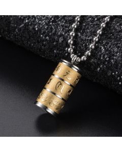 Buddha Stones Tibetan Om Mani Padme Hum Lotus Pattern Prayer Wheel Titanium Steel Peace Necklace Pendant - Silvery