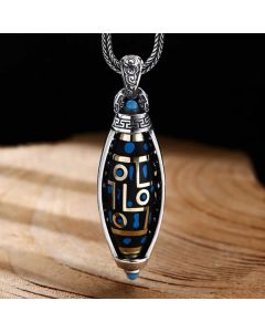 Buddha Stones Tibetan Om Mani Padme Hum Nine-Eye Dzi Bead Pattern Peace Purity Rotatable Necklace Pendant - Om Mani Padme Hum