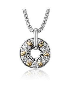 Buddha Stones Tibetan Om Mani Padme Hum Peace Buckle Creativity Necklace Pendant - Silver Om Mani Padme Hum