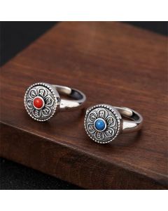 Buddha Stones Tibetan Om Mani Padme Hum Peace Rotatable Ring - Blue Om Mani Padme Hum
