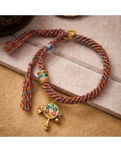 Buddha Stones Tibetan Om Mani Padme Hum Protection Red Multicolor Braided Rope Bracelet - Multicolor(Wrist Circumference: 5.9–6.7 in / 15–17 cm)