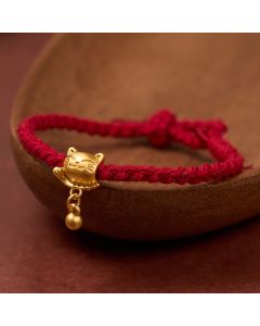 Buddha Stones Tibetan Red String Copper Lucky Cat Drop Ball Pendant Hand-Woven Protection Bracelet - DarkRed (Wrist Circumference 15-17cm)