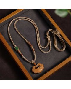 Buddha Stones Tibetan Sandalwood Chinese Lock Charm Protection Necklace Pendant - Sandalwood (Necklace Length: About 75cm)