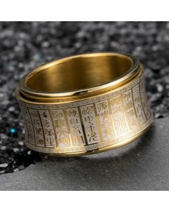 Buddha Stones Tibetan Seal Script Golden Light Mantra Titanium Steel Spinner Balance Ring - Black / US12