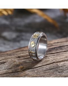 Buddha Stones Tibetan The Nine-word Mantra Yin Yang Pattern Titanium Steel Spinner Balance Ring - Golden / US12
