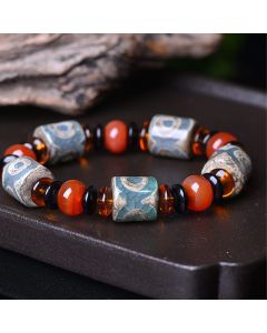 Buddha Stones Tibetan Three-eyed Dzi Bead Agate Protection Happiness Bracelet - Three-eyed Dzi Bead