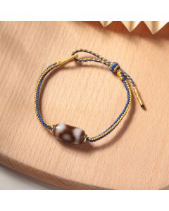 Buddha Stones Tibetan Three-eyed Dzi Bead Luck Happiness Bracelet - Three-eyed Dzi Bead(Wrist Circumference 14-18cm)