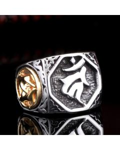 Buddha Stones Tibetan Titanium Steel Greeting Hand Sword Sign Sanskrit Balance Ring - US13
